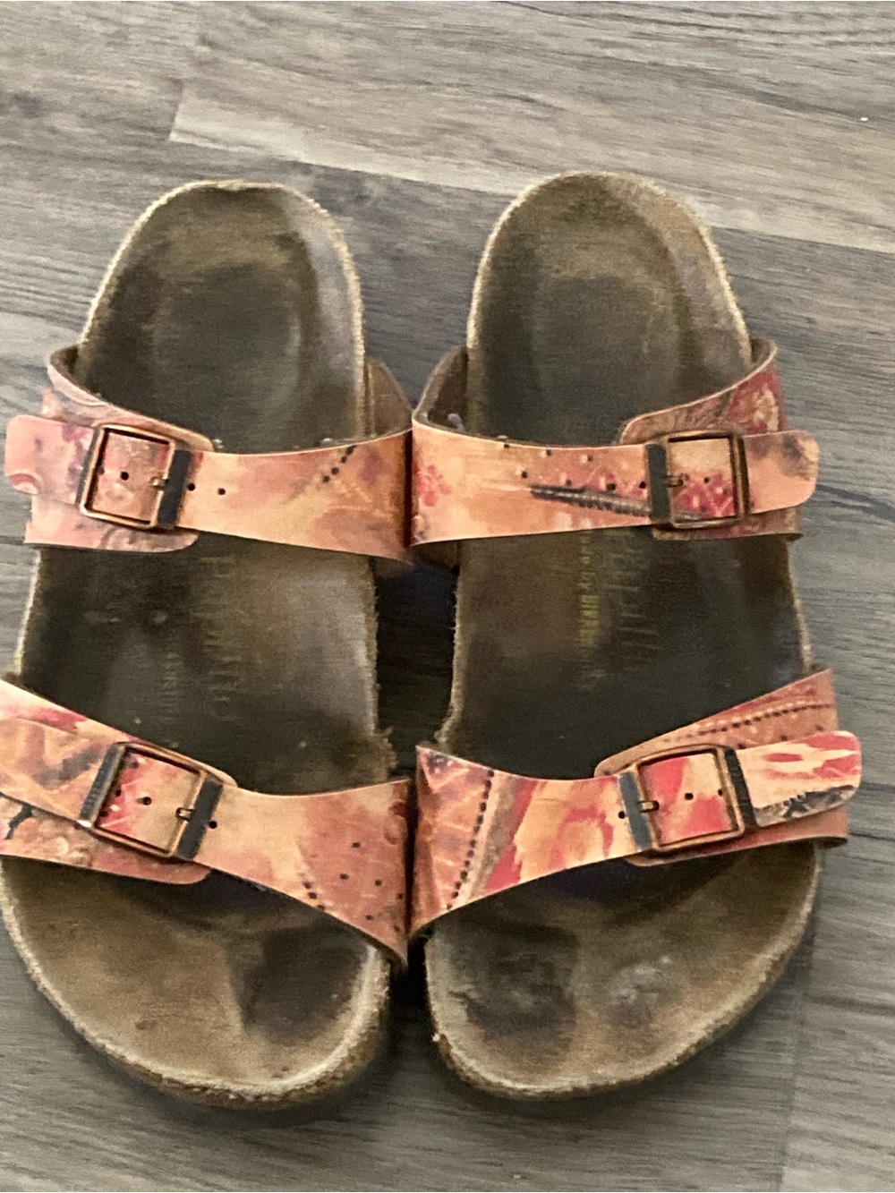 Birkenstock Papillio Double Strap Sandals Size 39EU Orange Flowers Print